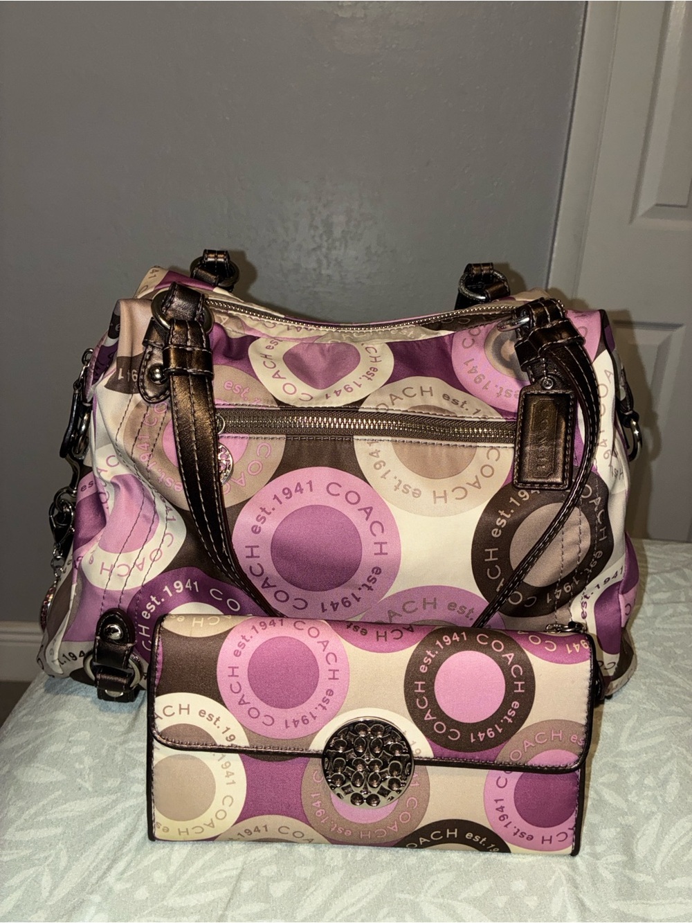 Coach Alexandra Convertible Sateen Satchel Tote with Matching Wallet